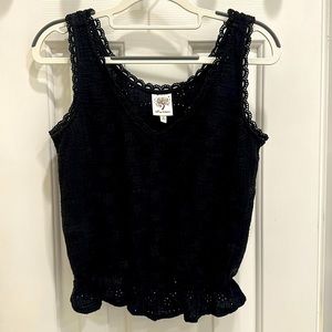 Black Self Esteem Crop Top with Ruffled Detail